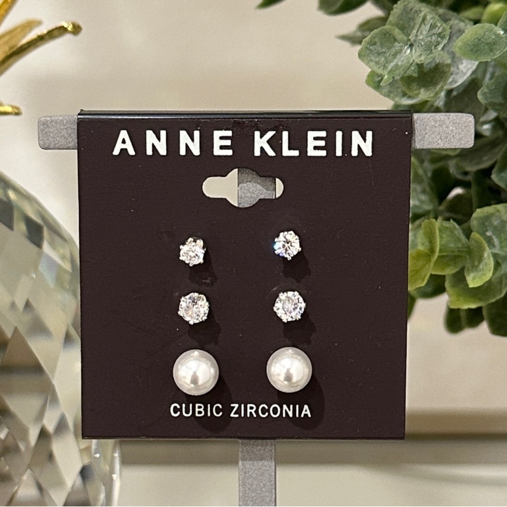 Anne Klein Sparkling Cubic Zirconia and Pearl Stud Set